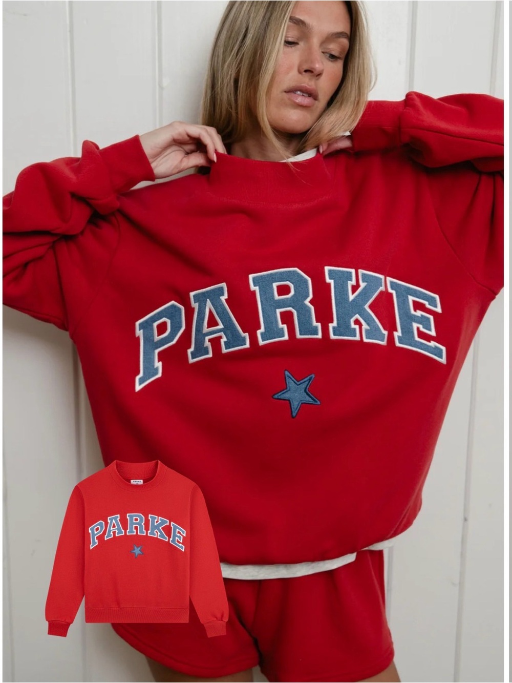Parker Red Crewneck Sweatshirt with Blue Lettering